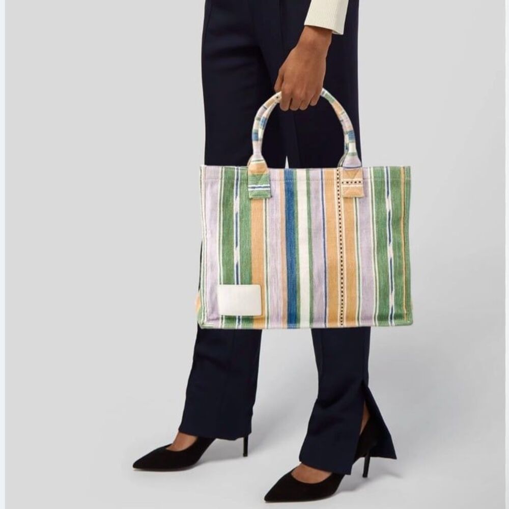 SANDRO Canvas Bag Striped Pastel Tote Purple Yellow White Blue Green
